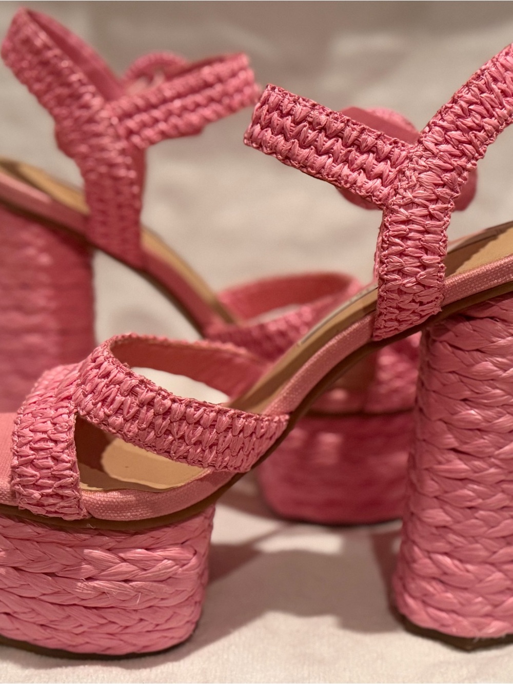 Woven Pink Platform Sandals with Ankle Strap